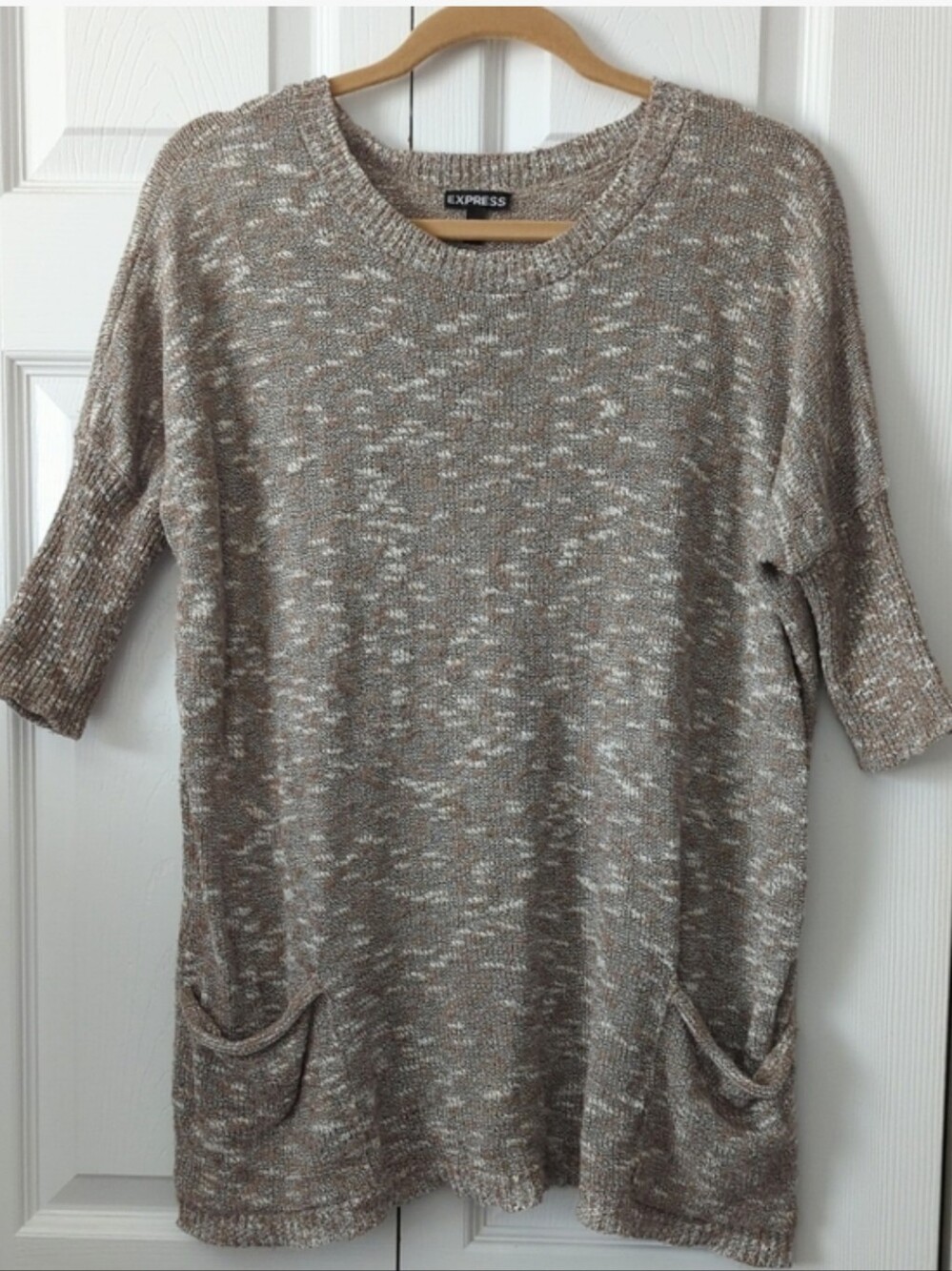 ~EXPRESS~ ELBOW SLEEVE MARLED KNIT OVERSIZED TUNIC KNIT SWEATER-XS/S